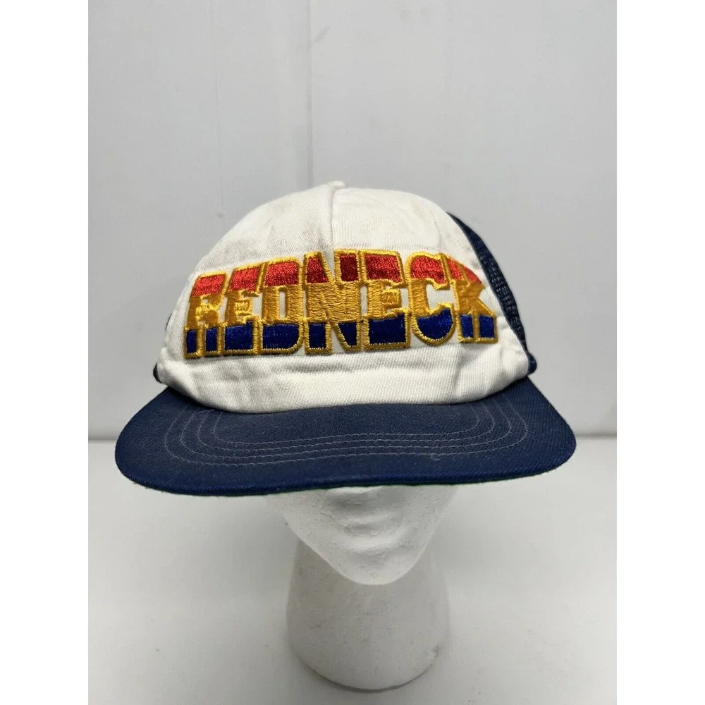 Vintage Redneck Trucker Hat Blue USA MADE Snapback Multicolored *Bad Foam*